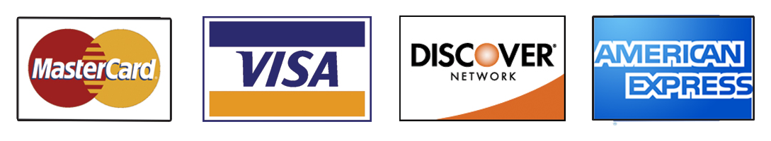 We accept Mastercard, Visa, Discover, and American Express